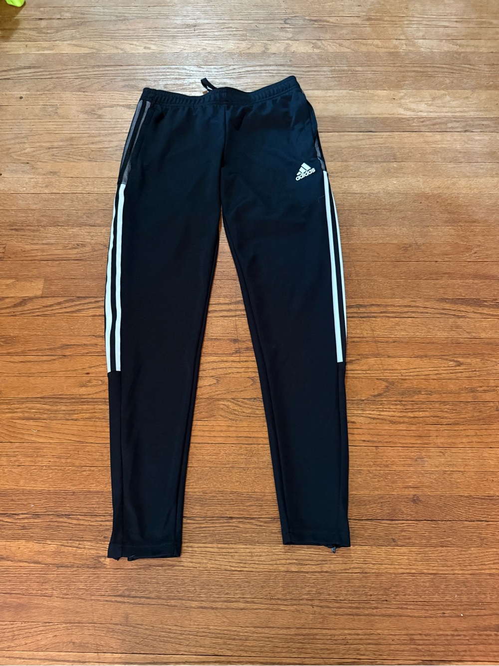 adidas Black Track Pants with White Side Stripes - Size Small